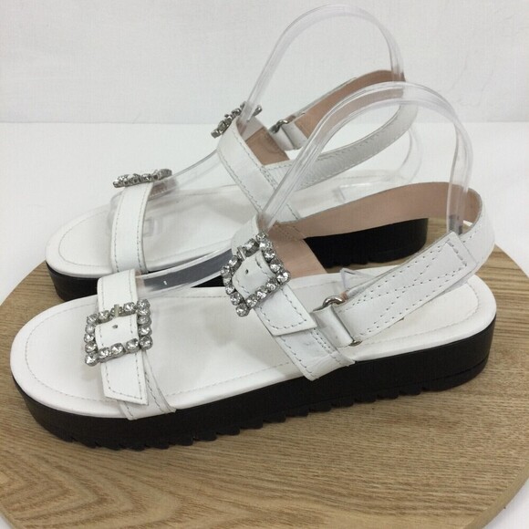 Schutz Womens Ruth Leather Crystal Buckle Platform Strappy Sandals White 8.5B - Picture 5 of 16